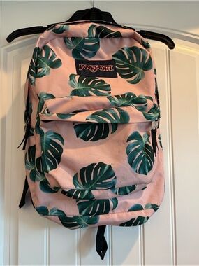 Jansport Student Pink Monstera Palm Leaf Backpack